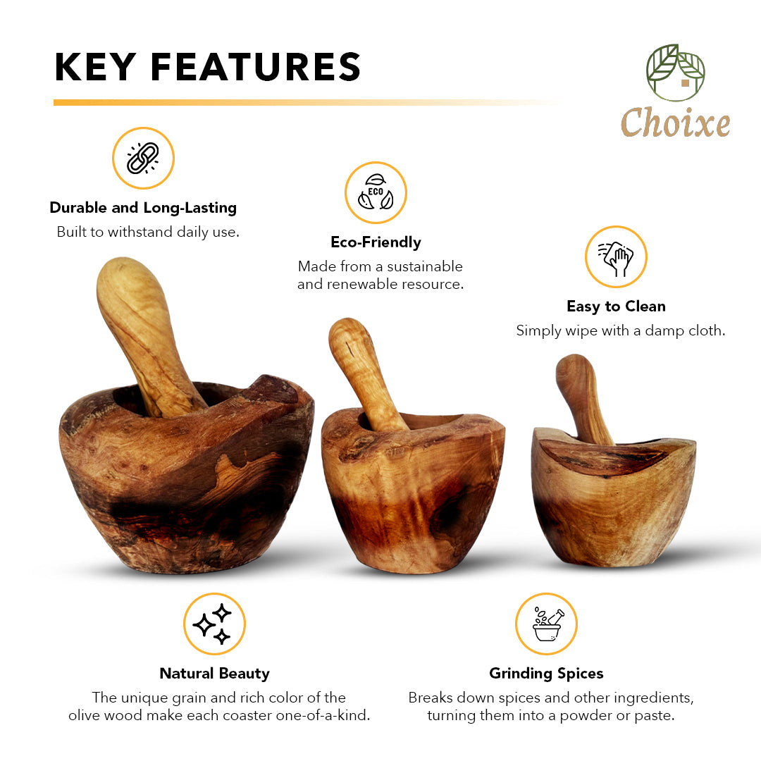 Olive Wood Rustic Mortar and Pestle from Choixe