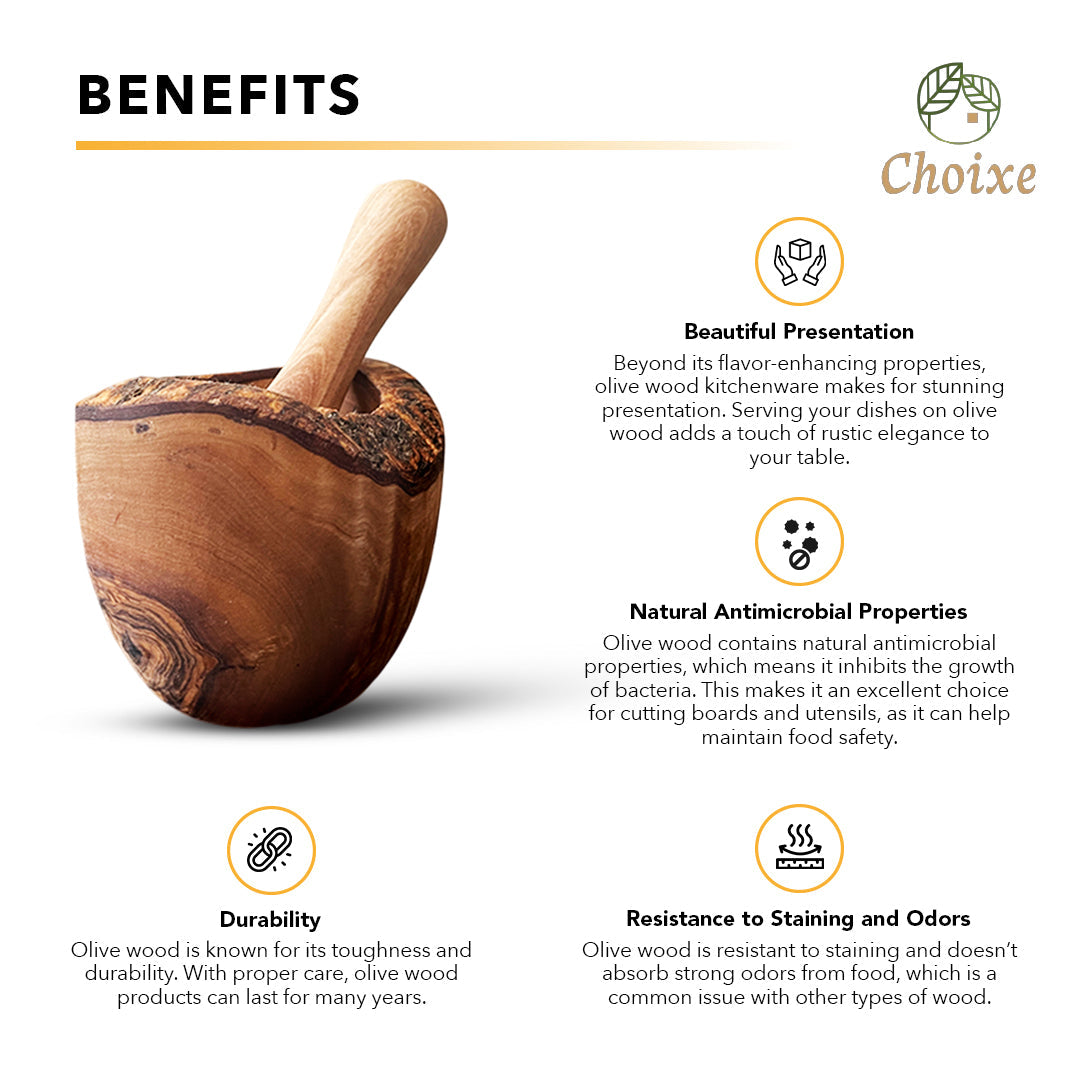 Olive Wood Rustic Mortar and Pestle from Choixe