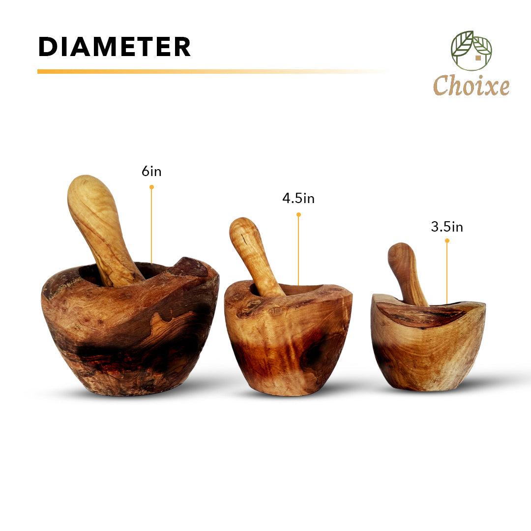 Olive Wood Rustic Mortar and Pestle from Choixe