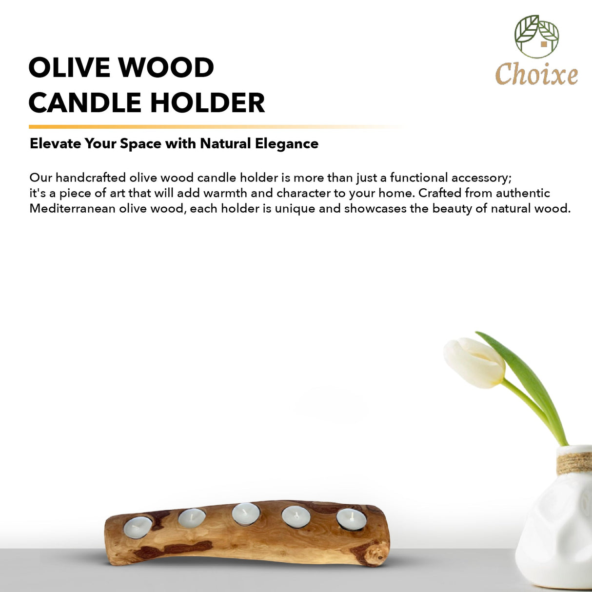 Olive Wood Candle Holder from Choixe
