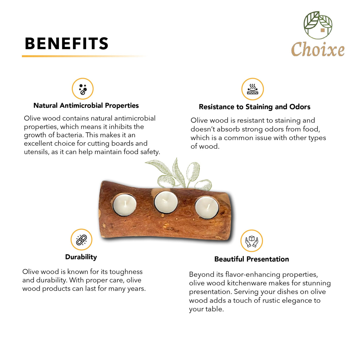 Olive Wood Candle Holder from Choixe