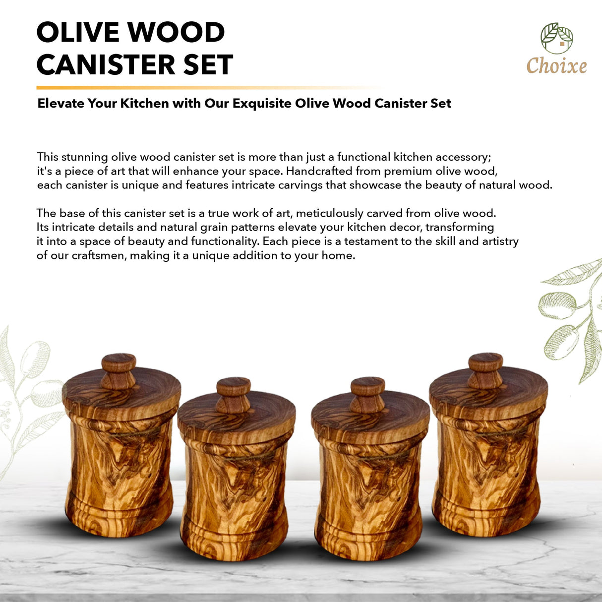Olive Wood Canister Set from Choixe