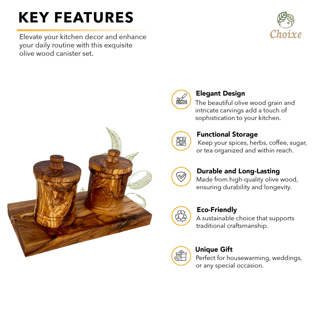Olive Wood Canister Set from Choixe