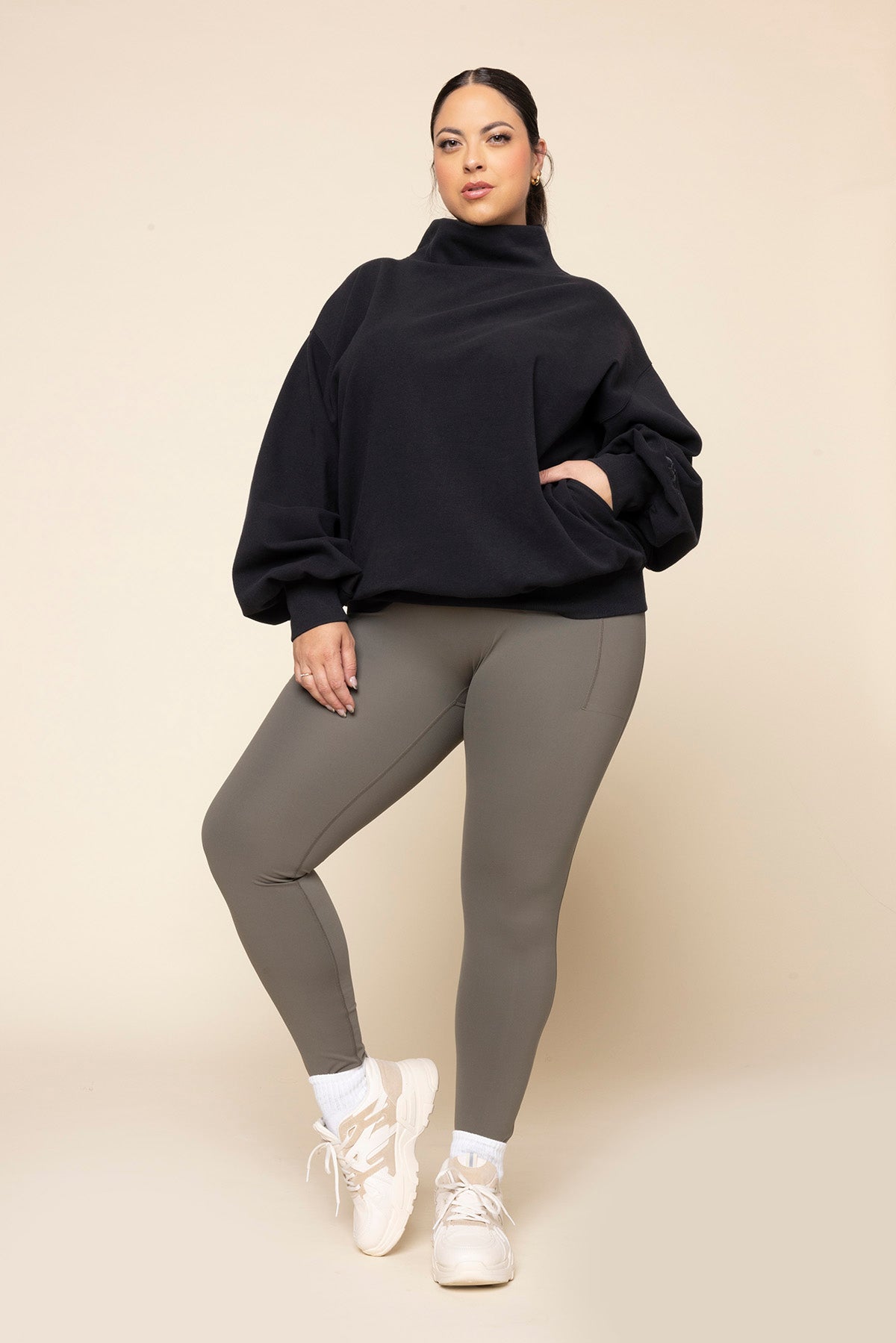 Ooey Gooey Mockneck Sweatshirt with Pockets - Black from POPFLEX