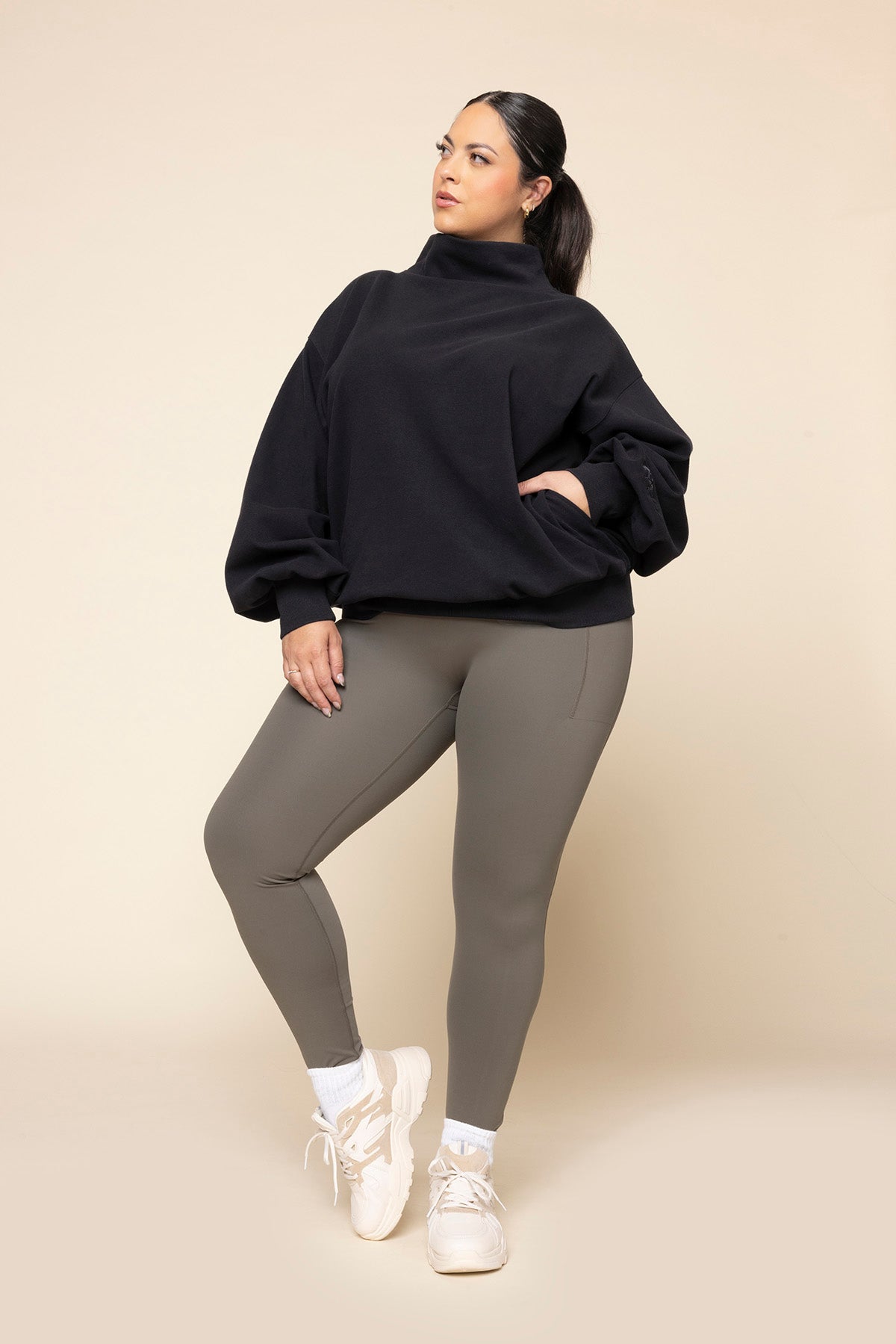 Ooey Gooey Mockneck Sweatshirt with Pockets - Black from POPFLEX