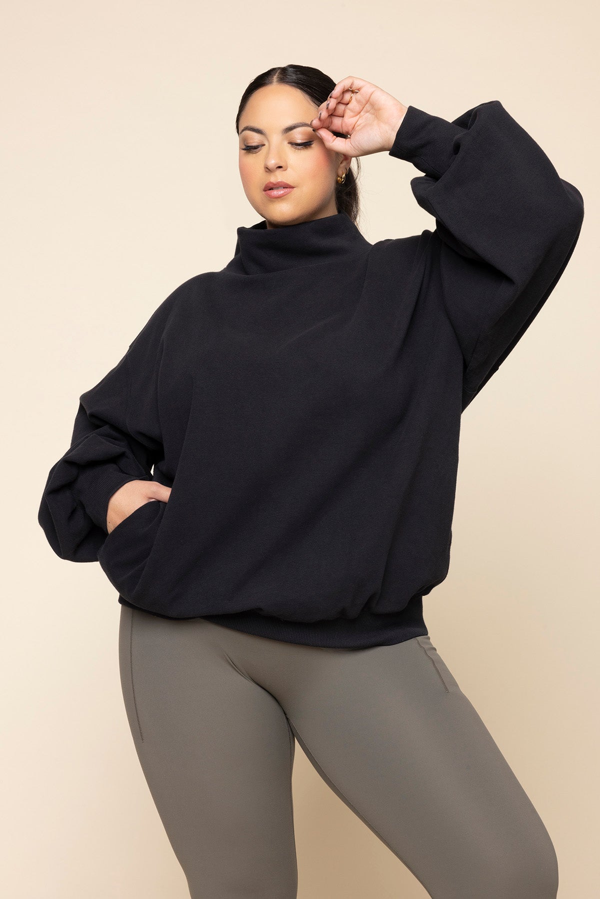 Ooey Gooey Mockneck Sweatshirt with Pockets - Black from POPFLEX