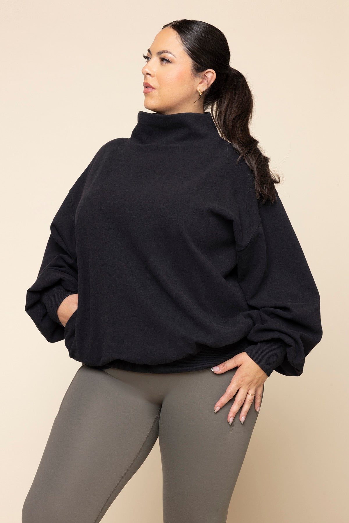 Ooey Gooey Mockneck Sweatshirt with Pockets - Black from POPFLEX