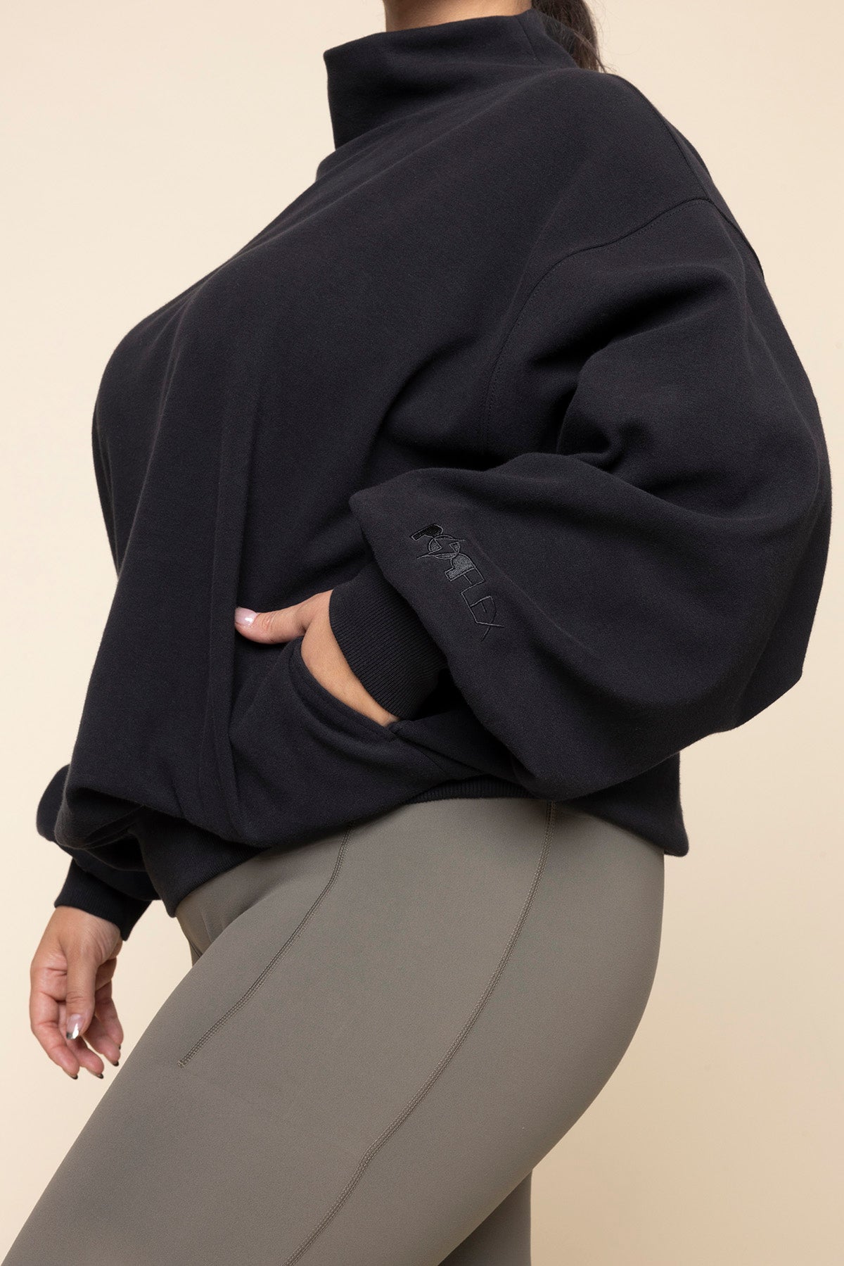 Ooey Gooey Mockneck Sweatshirt with Pockets - Black from POPFLEX
