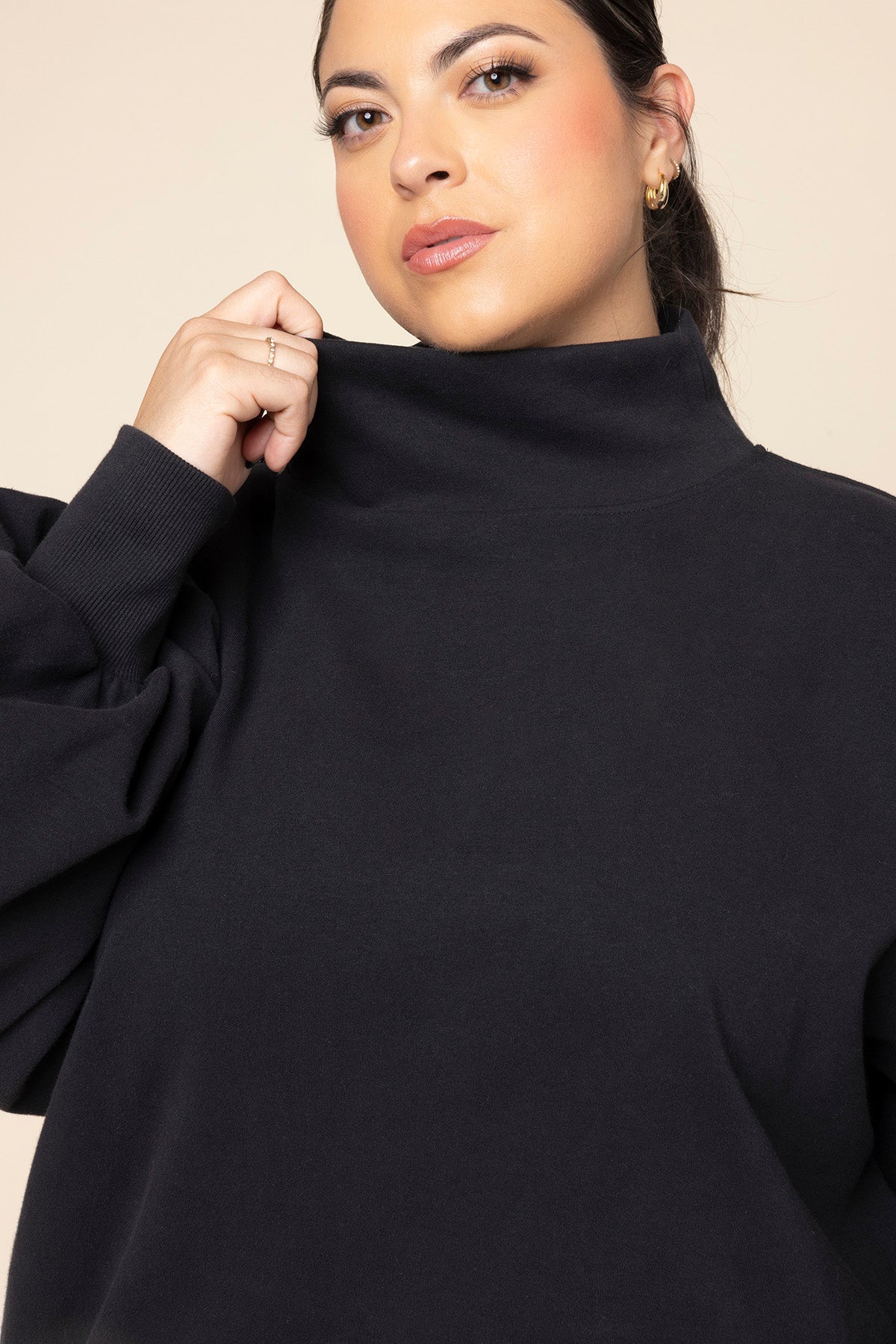 Ooey Gooey Mockneck Sweatshirt with Pockets - Black from POPFLEX