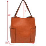 2-in-1 Chic Satchel Side Pocket Bucket Bag with Long Strap from Madeline Love