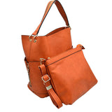 2-in-1 Chic Satchel Side Pocket Bucket Bag with Long Strap from Madeline Love