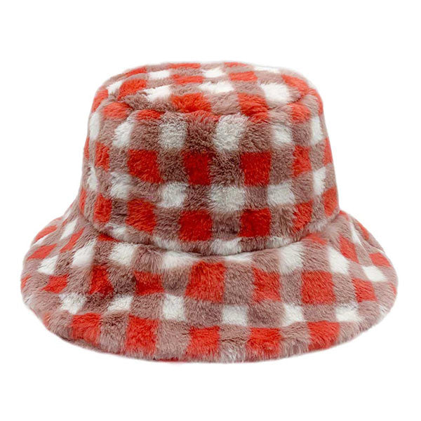 Checkered Faux Fur Bucket Hat from Madeline Love