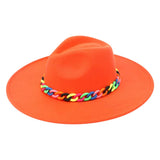 Colorful Chain Accented Solid Panama Hat from Madeline Love