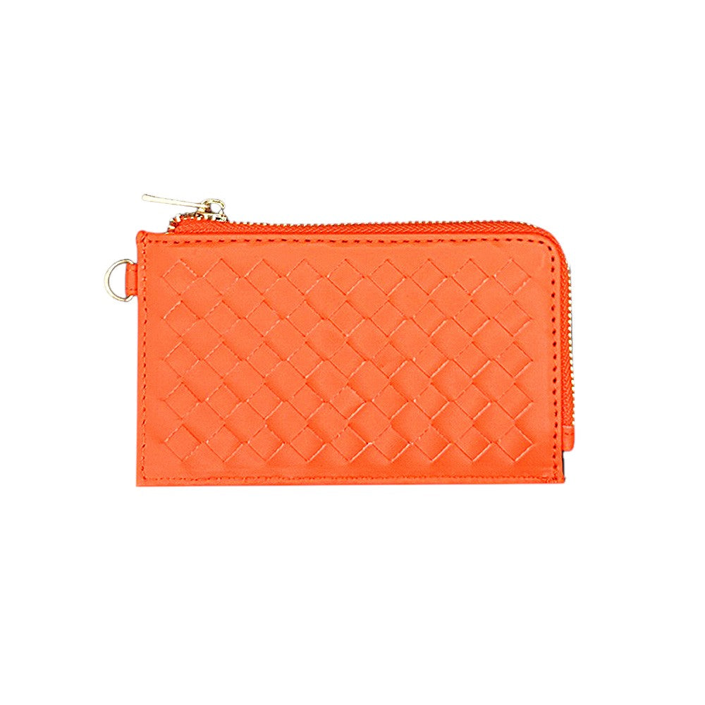 Faux Leather Basket Weave Flat Card Holder Wallet with Wristlet  from Madeline Love