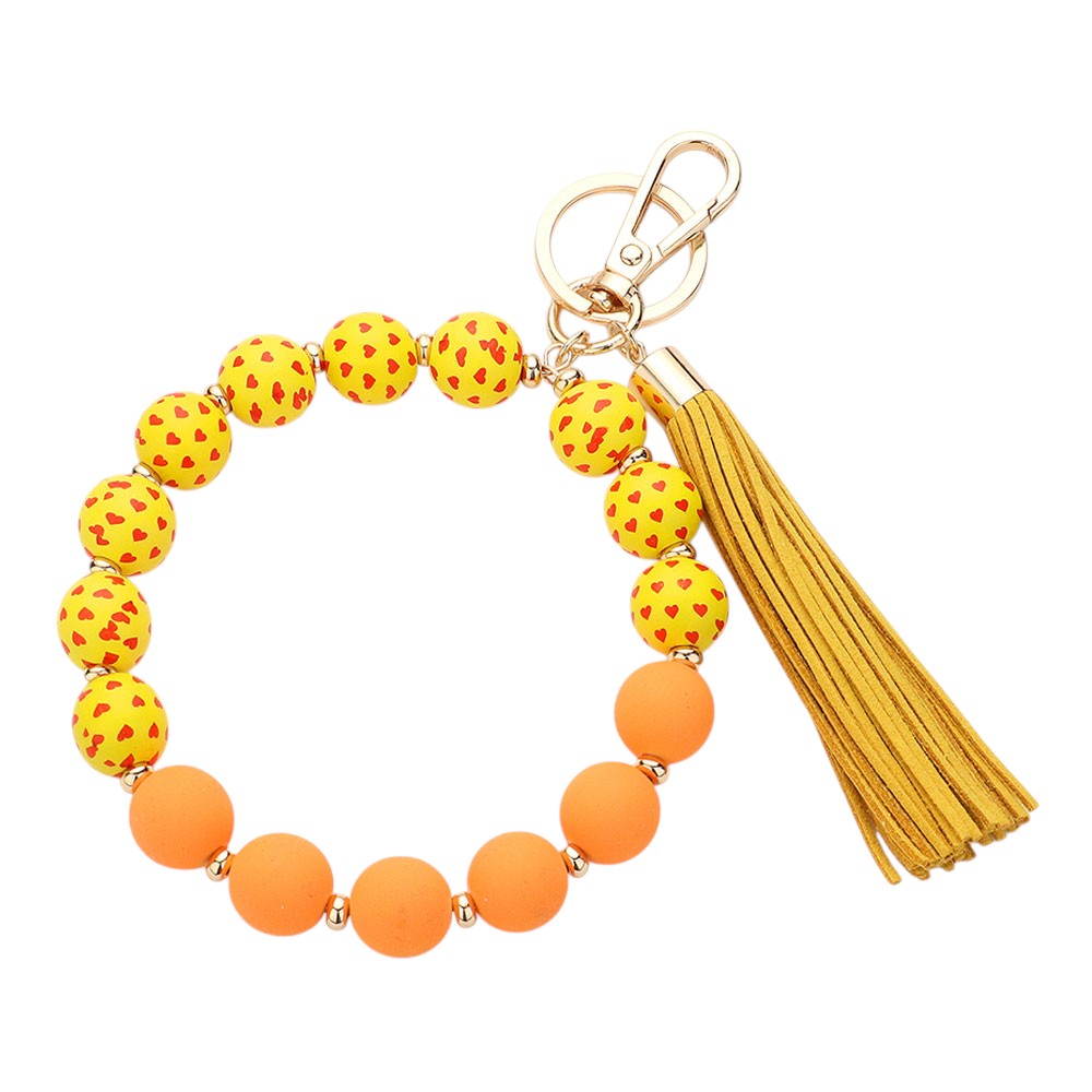 Heart Patterned Beaded Tassel Keychain  Bracelet from Madeline Love