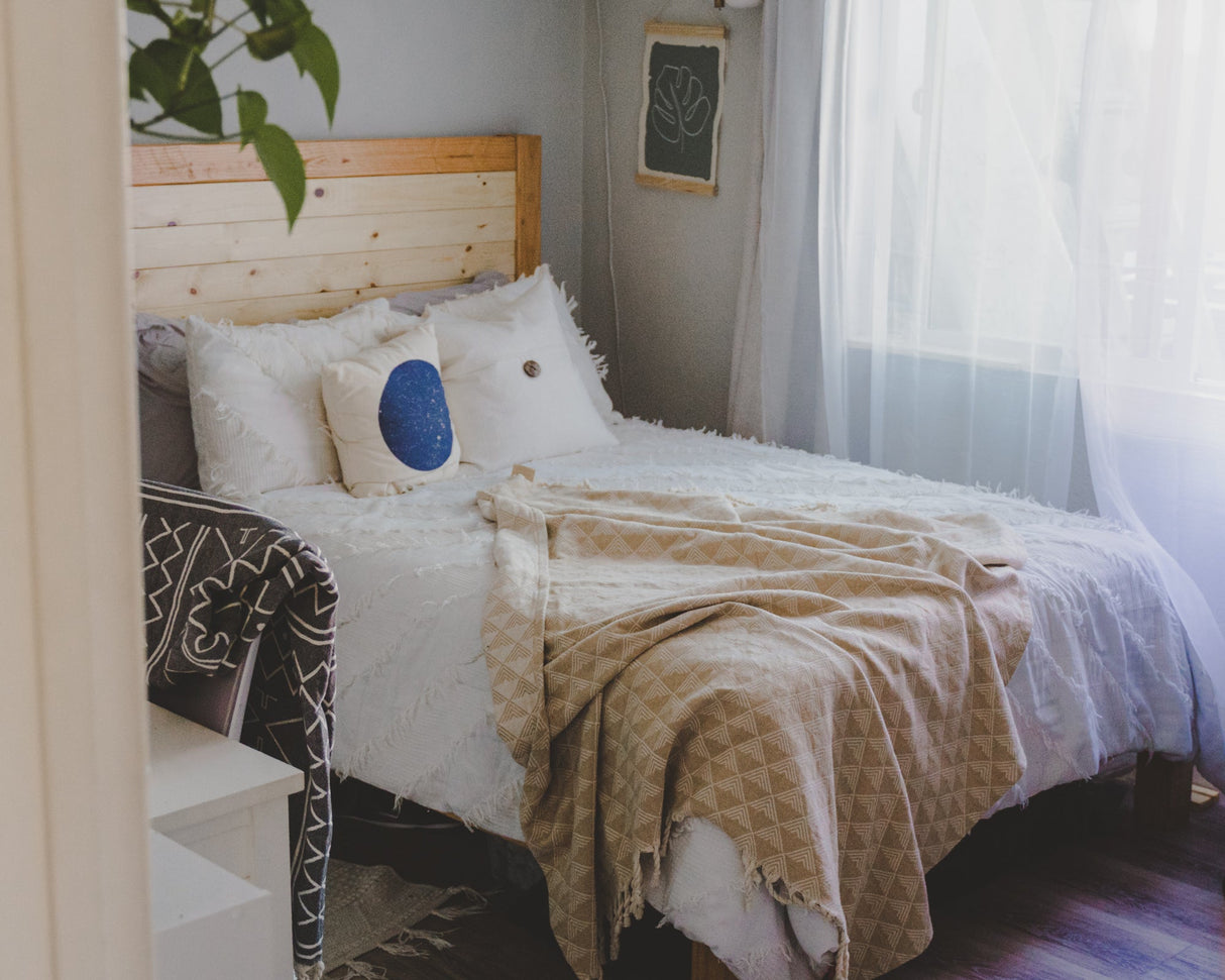 Organic Throw Blanket - Tan & Beige From West Path