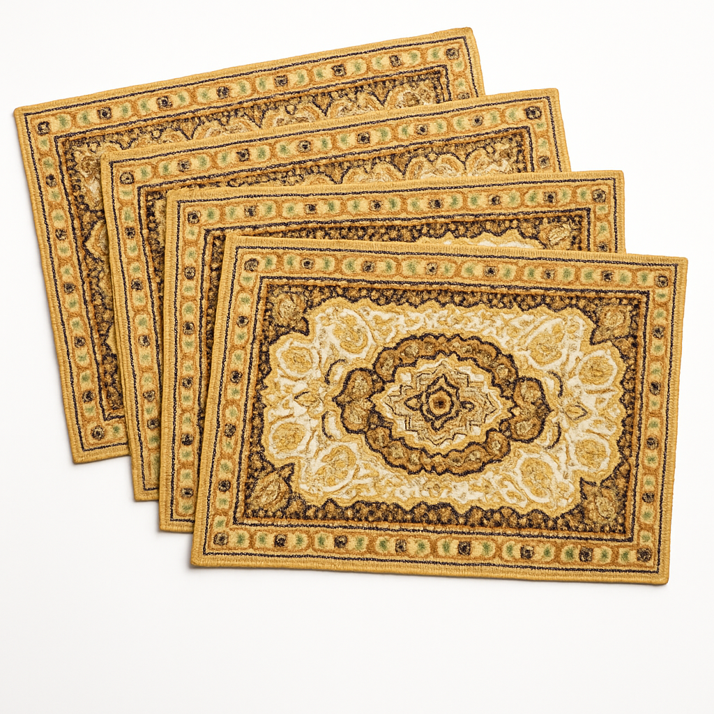 DaDa Bedding Set of 4-6 Pieces Royal Persian Style Rug Golden Brown Floral Tapestry Placemats 13” x 19” (18119) from DaDalogy Bedding Collection