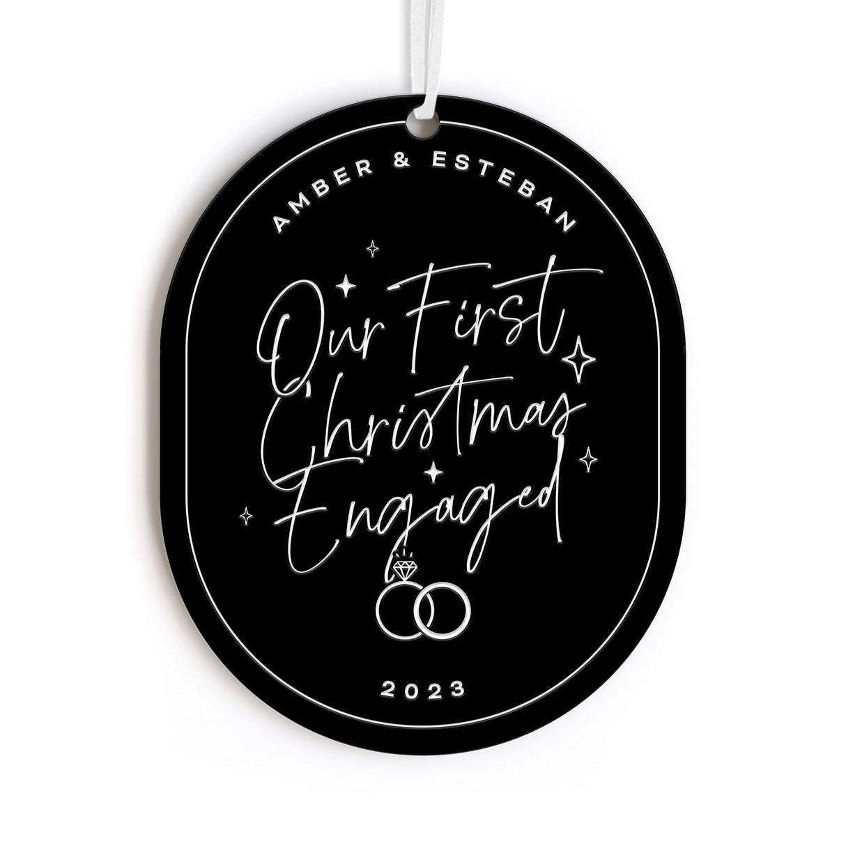 Our First Christmas Engaged with Year Acrylic Modern Ornament from The Cotton & Canvas Co.