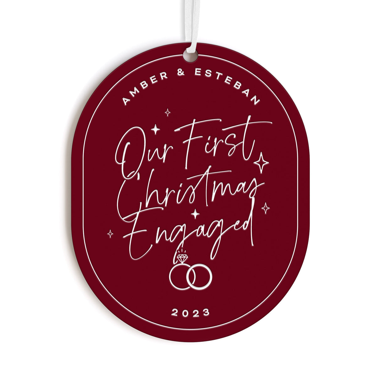 Our First Christmas Engaged with Year Acrylic Modern Ornament from The Cotton & Canvas Co.