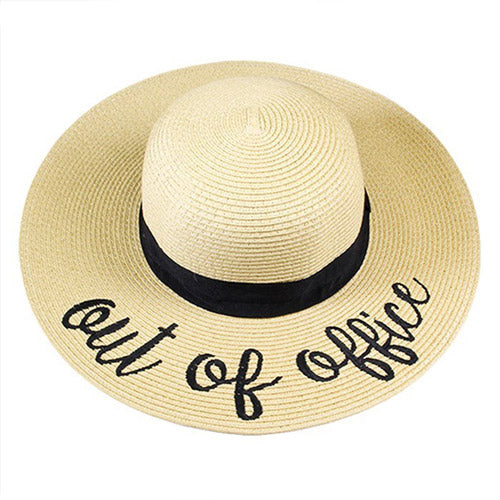 "Out of Office" Embroidery Straw Hat Floppy Sun Hat from Madeline Love