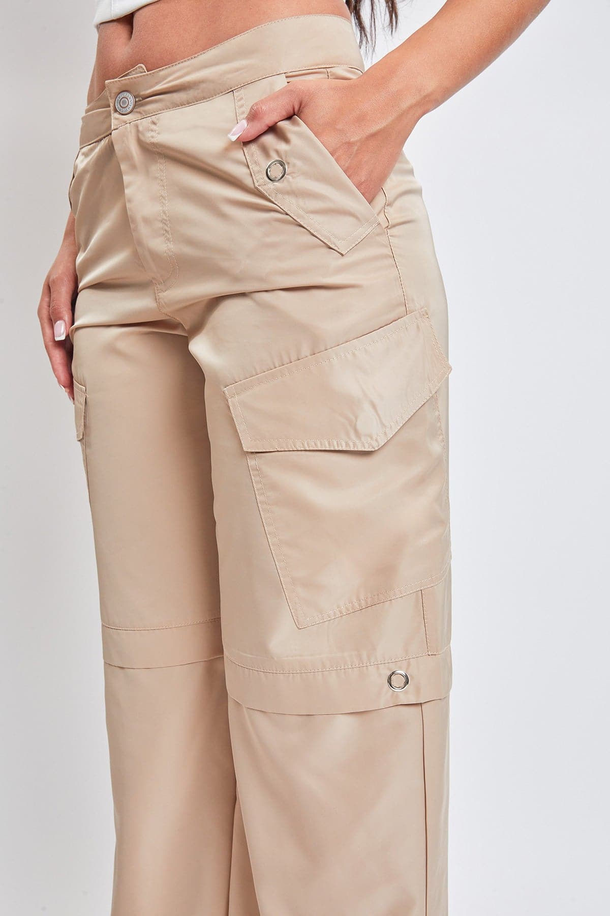 Women's  Nylon Cargo Pants With Bungee Hem from YMI JEANS