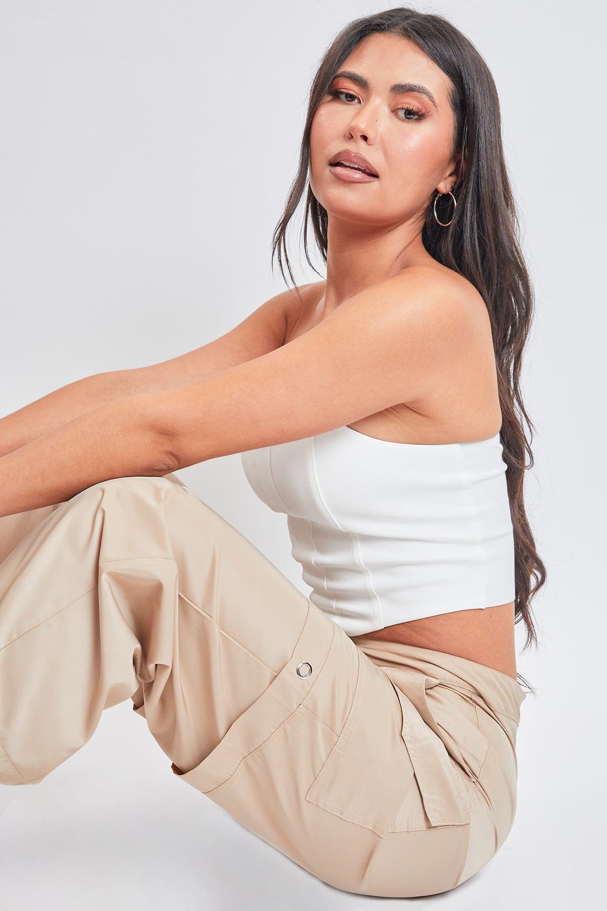 Women's  Nylon Cargo Pants With Bungee Hem from YMI JEANS