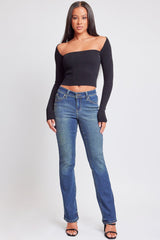 Women’s Sustainable WannaBettaButt Mid Rise Bootcut Jeans Jacket From YMI JEANS