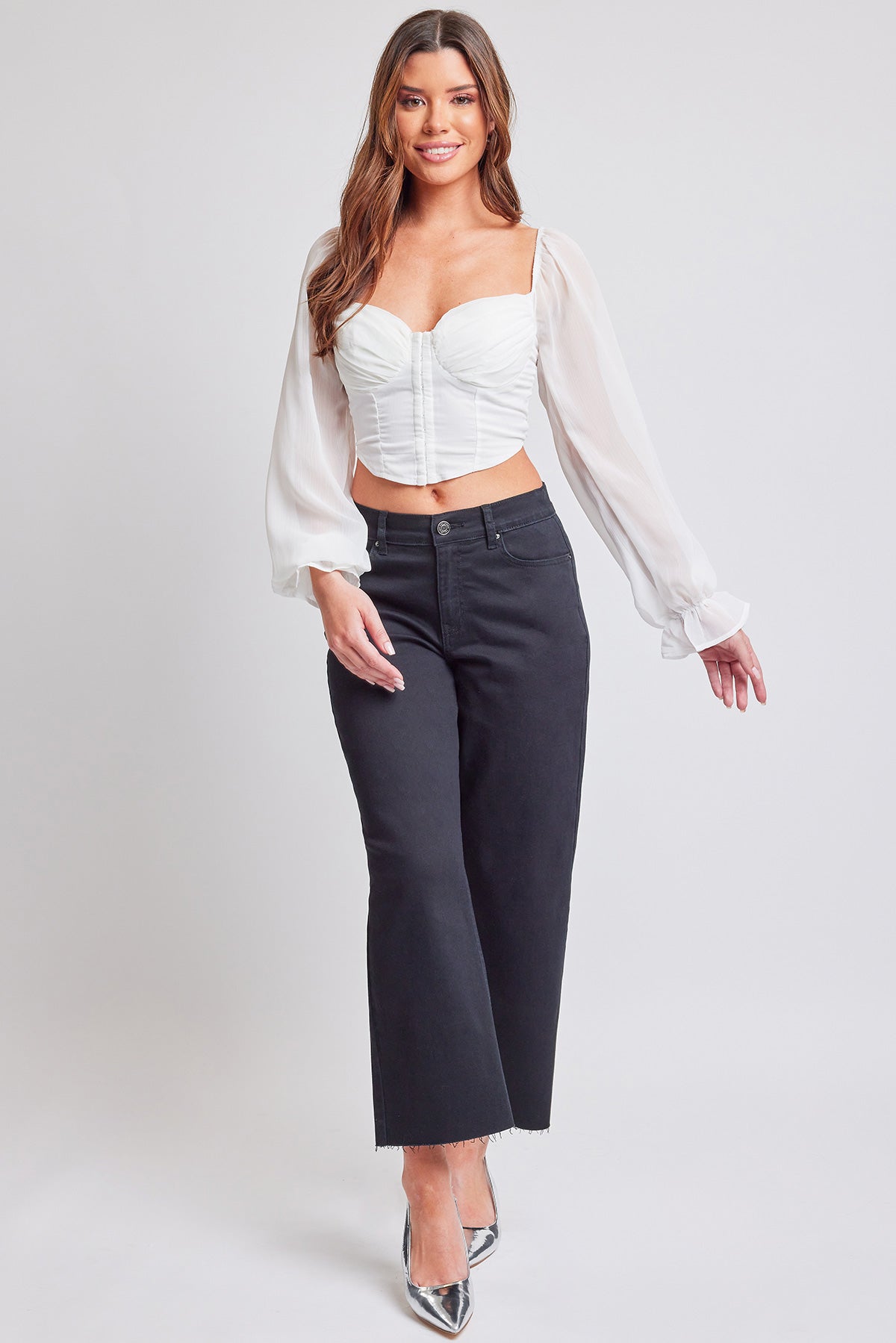Women's High Rise Cropped Trouser Jeans Wide Leg Fit From YMI JEANS