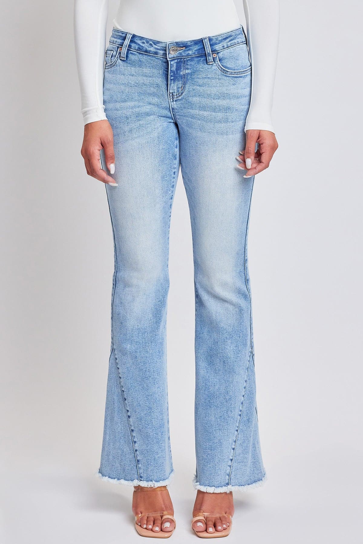 Women's Low Rise Fray Hem Flare Jeans From YMI JEANS
