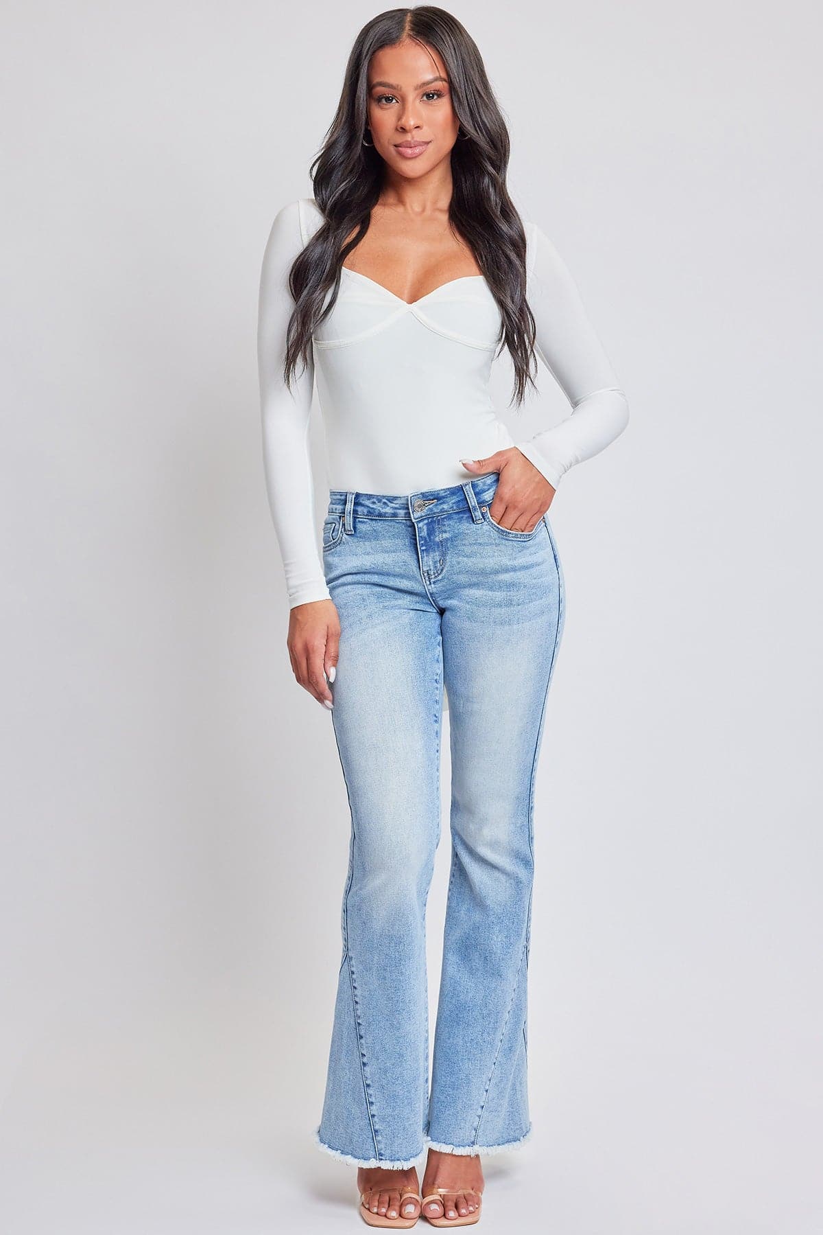 Women's Low Rise Fray Hem Flare Jeans From YMI JEANS