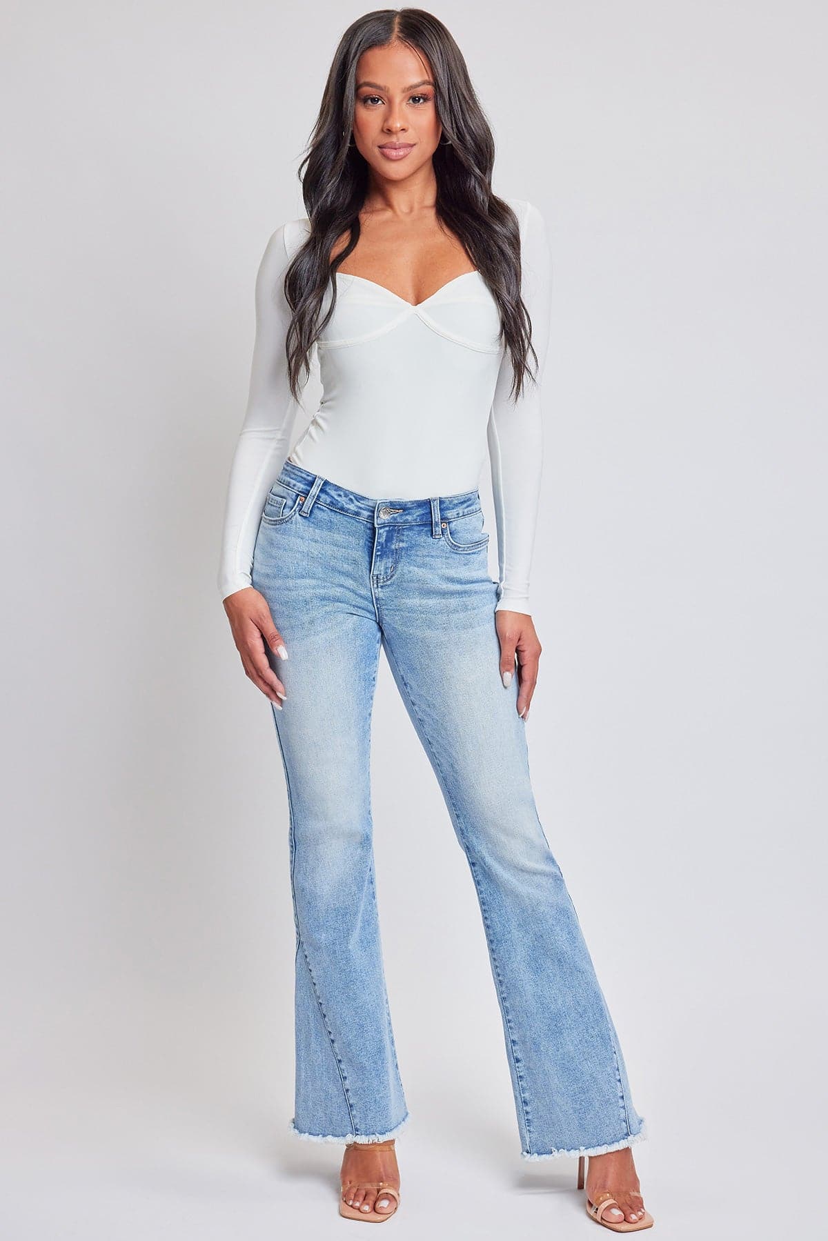 Women's Low Rise Fray Hem Flare Jeans From YMI JEANS