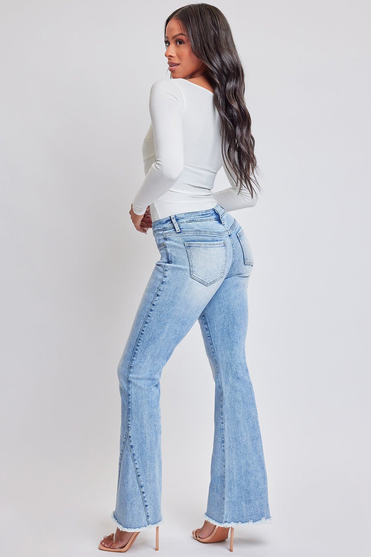 Women's Low Rise Fray Hem Flare Jeans From YMI JEANS