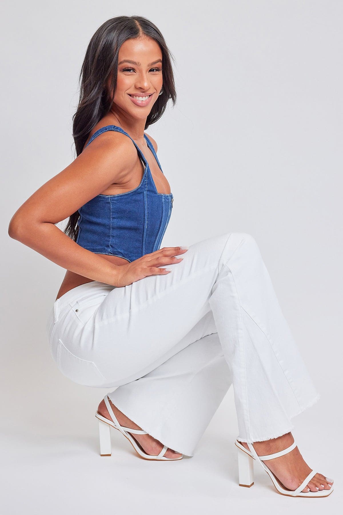 Women's Low Rise Fray Hem Flare Jeans From YMI JEANS