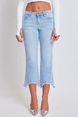 Women's Mid Rise Kick Flare Fray Hem Cropped Jeans From YMI JEANS