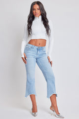 Women's Mid Rise Kick Flare Fray Hem Cropped Jeans From YMI JEANS