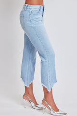 Women's Mid Rise Kick Flare Fray Hem Cropped Jeans From YMI JEANS
