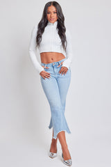 Women's Mid Rise Kick Flare Fray Hem Cropped Jeans From YMI JEANS