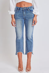 Women's Mid Rise Kick Flare Fray Hem Cropped Jeans From YMI JEANS
