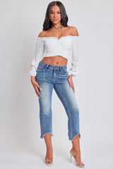 Women's Mid Rise Kick Flare Fray Hem Cropped Jeans From YMI JEANS