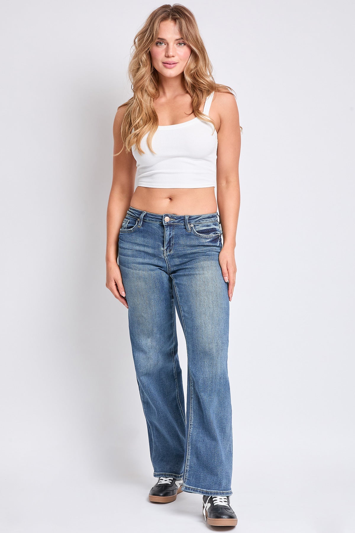 Women's Luxe Mid Rise Premium Stretch Wide Leg Jeans From YMI JEANS