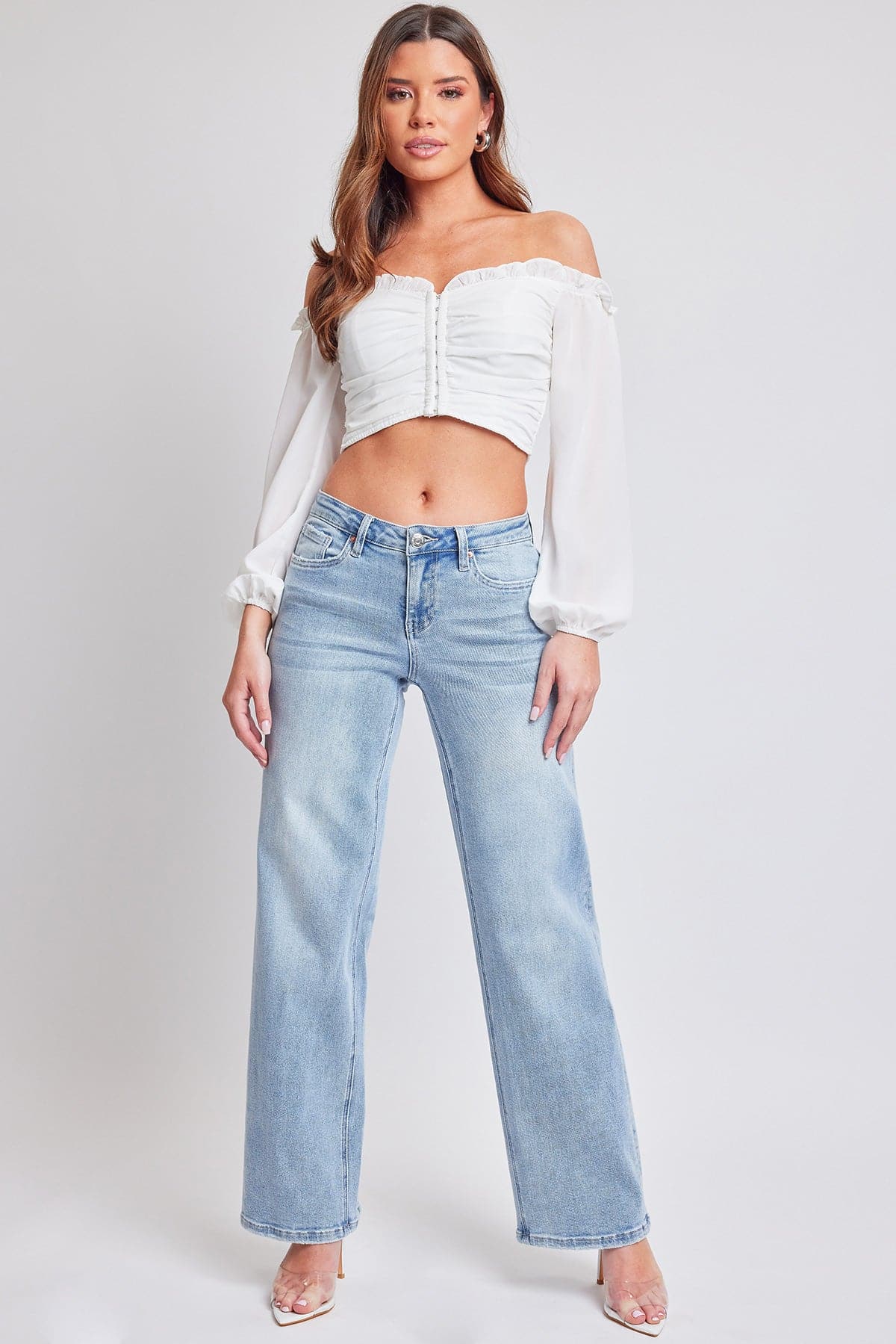 Women's Luxe Mid Rise Premium Stretch Wide Leg Jeans From YMI JEANS