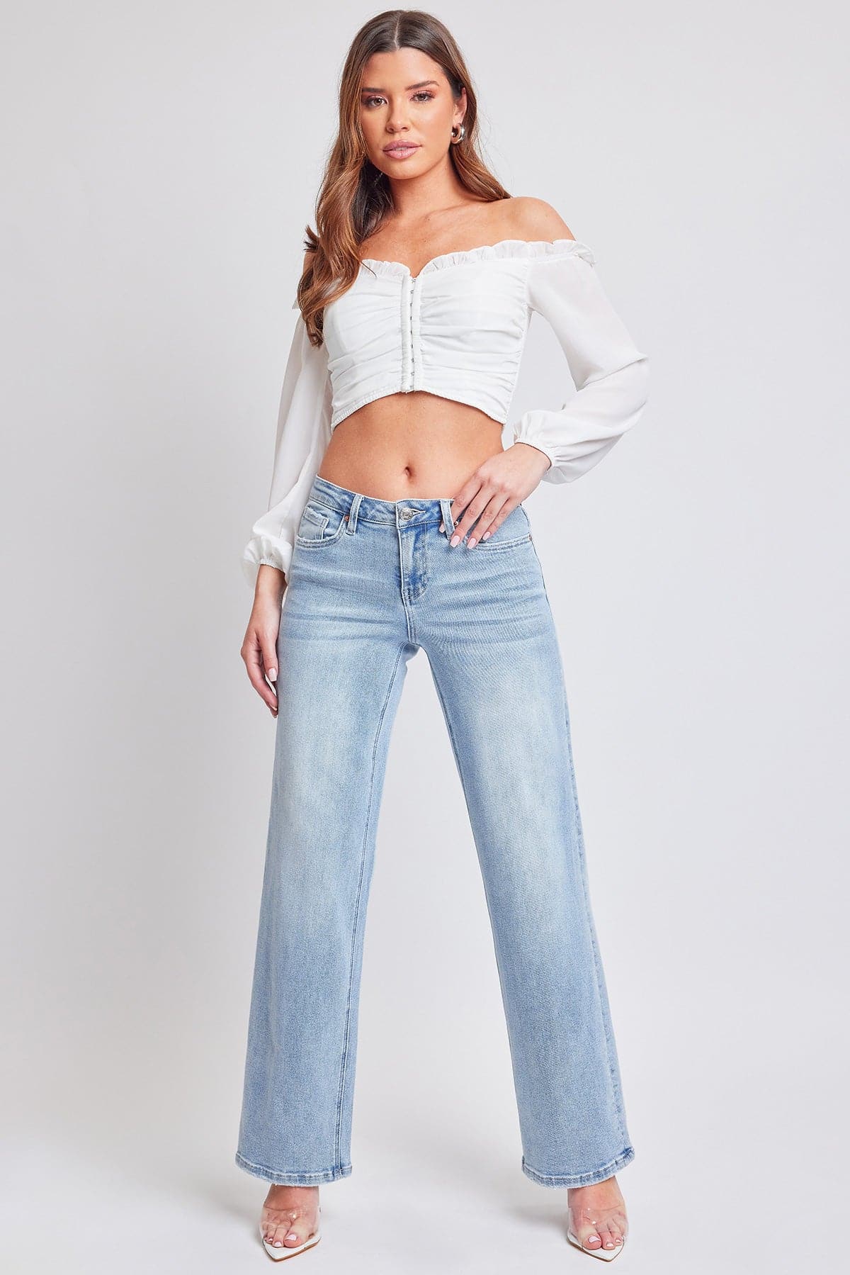 Women's Luxe Mid Rise Premium Stretch Wide Leg Jeans From YMI JEANS