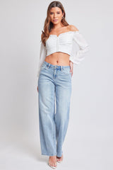 Women's Luxe Mid Rise Premium Stretch Wide Leg Jeans From YMI JEANS