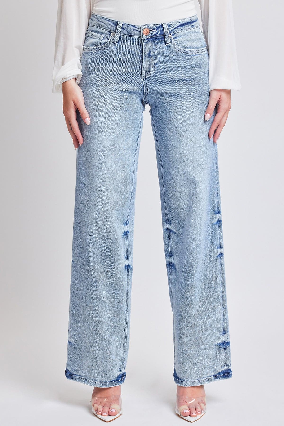 Women's Luxe Mid Rise Premium Stretch Wide Leg Jeans From YMI JEANS