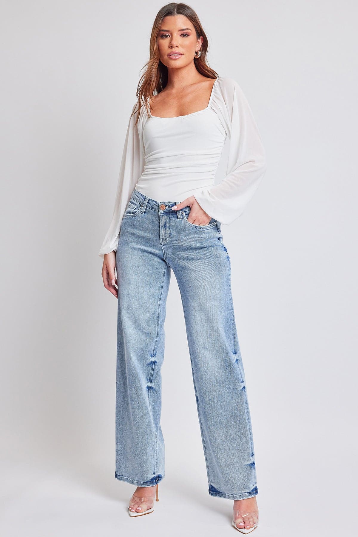 Women's Luxe Mid Rise Premium Stretch Wide Leg Jeans From YMI JEANS