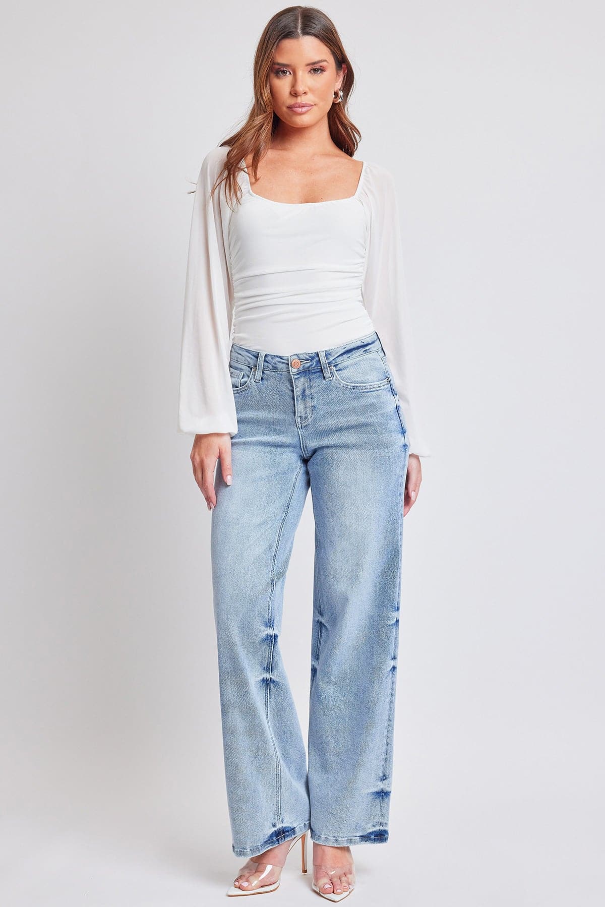 Women's Luxe Mid Rise Premium Stretch Wide Leg Jeans From YMI JEANS