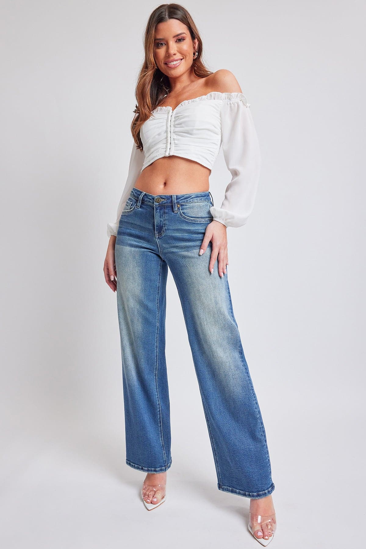 Women's Luxe Mid Rise Premium Stretch Wide Leg Jeans From YMI JEANS