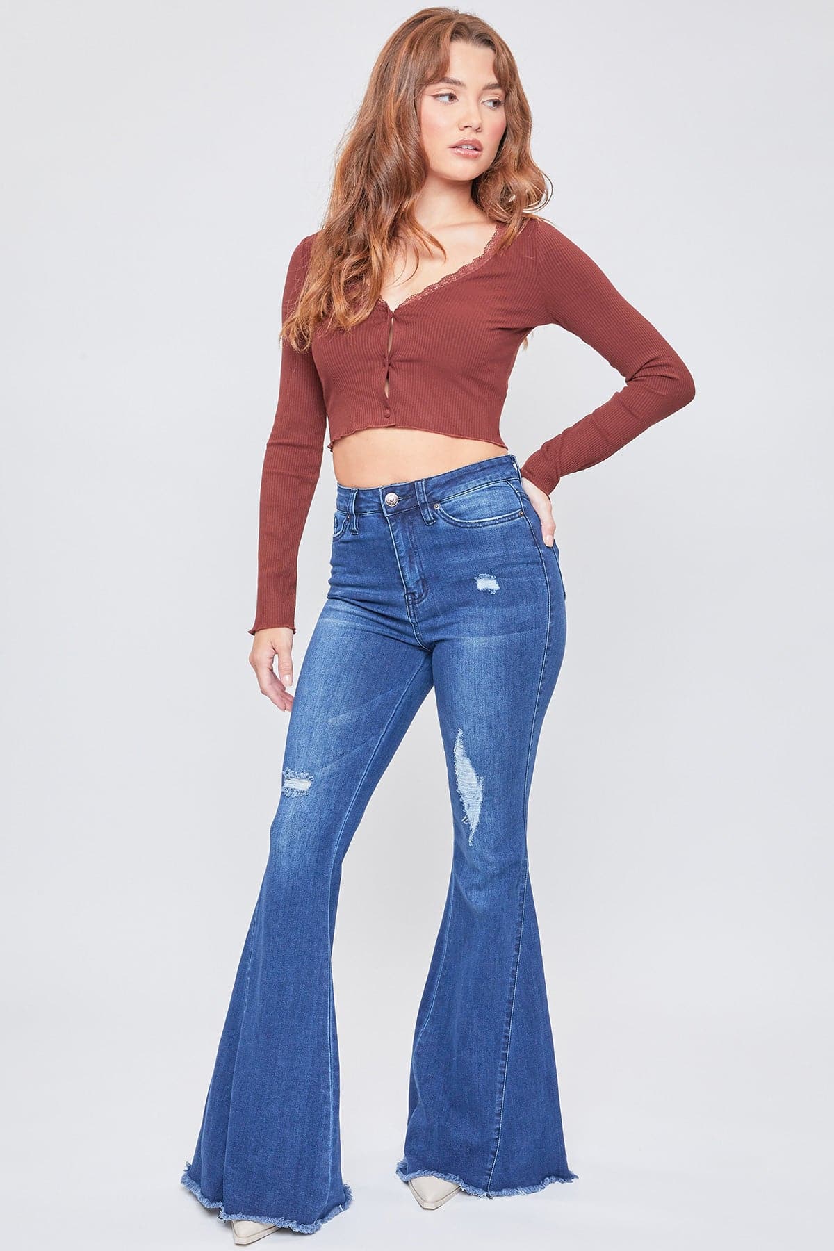 Women's Gigi  Extreme Fit & Flare Jeans-Distressed From YMI JEANS