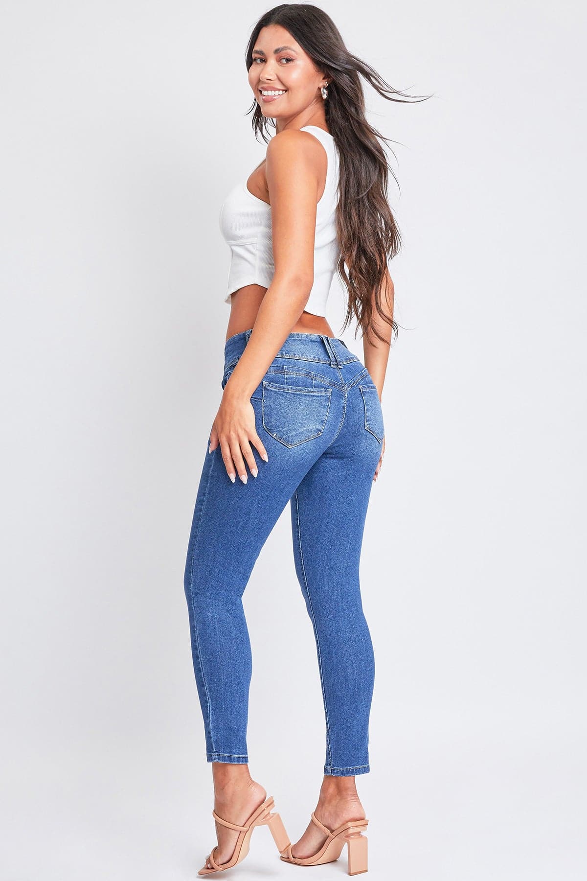 Women's Sustainable WannaBettaButt 3 Button Skinny Jeans From YMI JEANS