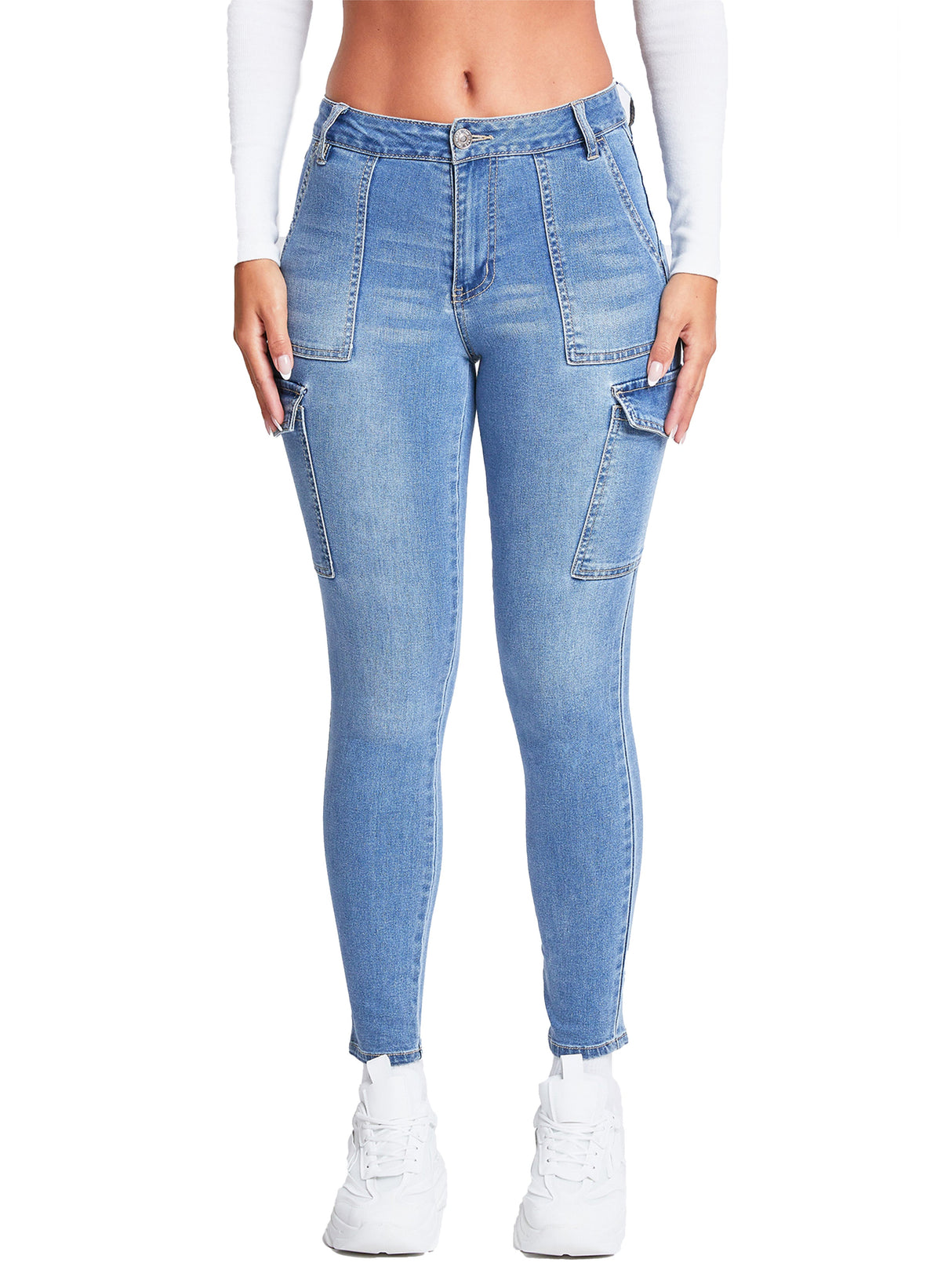 Women's High Rise Skinny Cargo Jeans from YMI JEANS